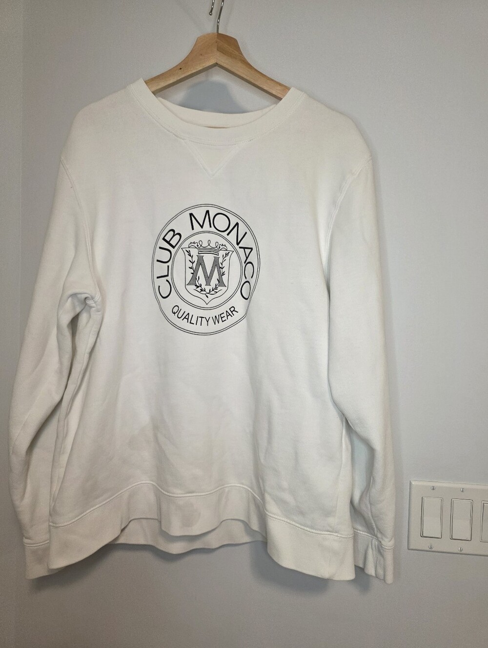 Women's Sweatshirt - Vintage Club Monaco Crewneck White Logo Sweatshirt Size XXL